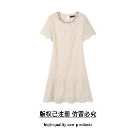 奢姿大码女装2026夏季胖妹妹时尚蕾丝钻饰圆领连衣裙气质减龄长裙9962854573