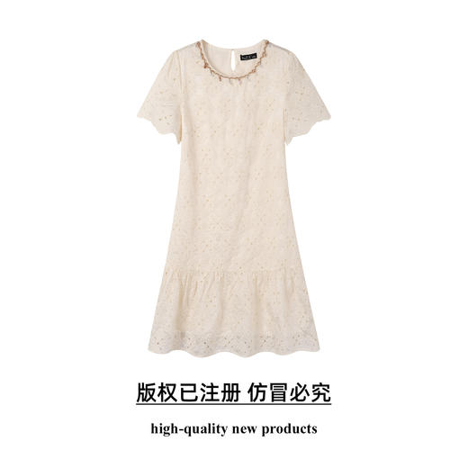 奢姿大码女装2026夏季胖妹妹时尚蕾丝钻饰圆领连衣裙气质减龄长裙9962854573 商品图0