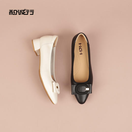 和诚行2026春季新款粗跟尖头简约通勤百搭低跟单鞋2120018 商品图4