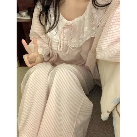 YW买手优选法式花边条纹睡衣女家居服套装170546081（预售3-5天发货） 商品图1