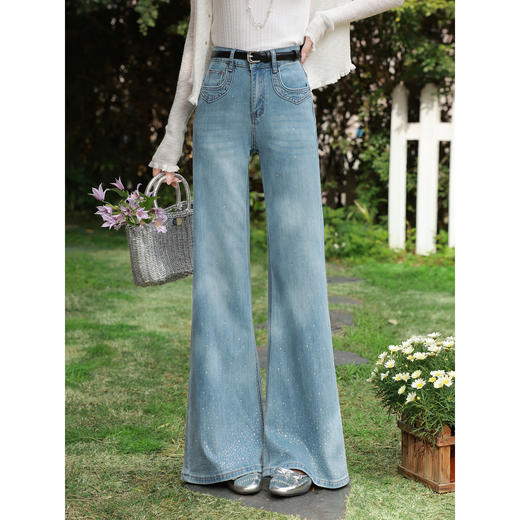 鹿向南「晴空星影」浅蓝色阔腿牛仔裤女春季韩系chic宽松直筒裤子 商品图0