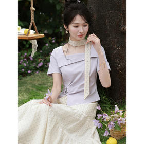 鹿向南「卢浮月桂」法式紫色T恤波点半身裙套装女夏季时尚两件套