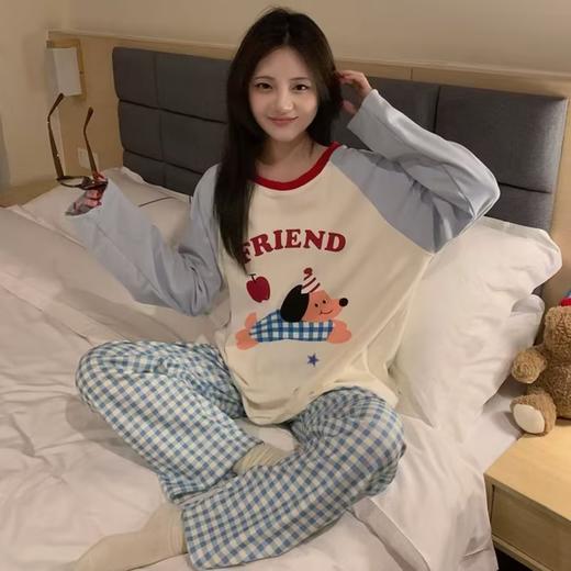 YW买手优选撞色圆领睡衣宽松休闲卡通刺绣家居服套装170546284（预售3-5天发货） 商品图2