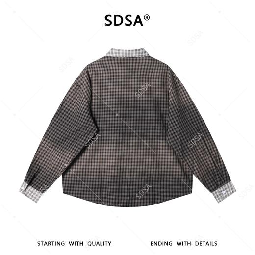 SDSA男装2026新款高贵轻奢撞色小格拼接子翻领长袖衬衫百搭休闲 商品图4