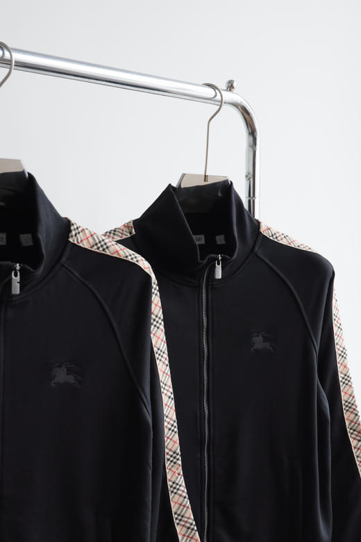 B.B经典格纹拼接立领外套 男女同款 复古织带休闲夹克 WT985 商品图3