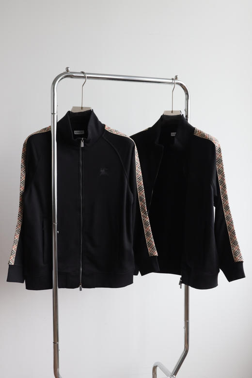 B.B经典格纹拼接立领外套 男女同款 复古织带休闲夹克 WT985 商品图4
