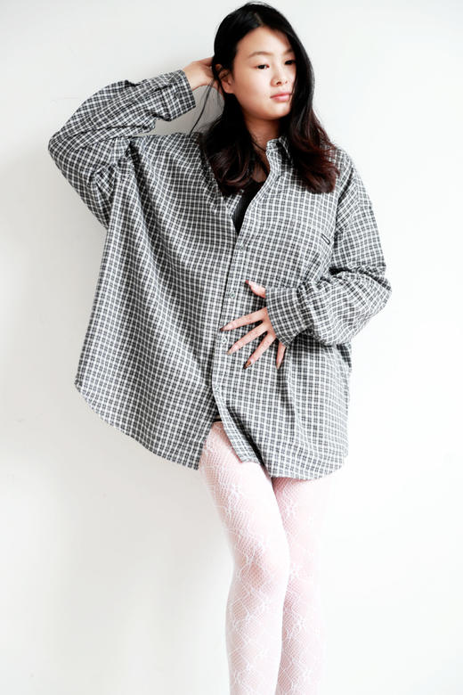 复古格纹衬衫，胸口小标设计。水洗做旧纯棉翻领长袖衬衣E030760 商品图11