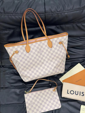 LV 中号 nf 白棋盘格 粉内里 购物袋