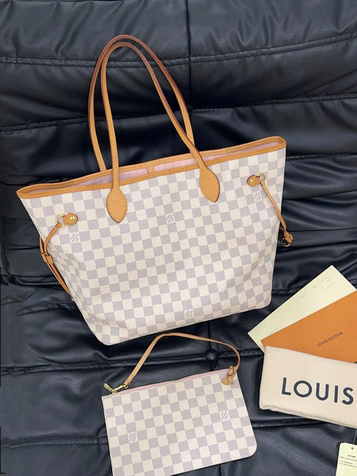 LV 中号 nf 白棋盘格 粉内里 购物袋 商品图0