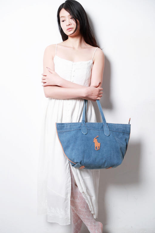 好美好美！！是丹宁托特包，牛皮革拼接大容量水洗单肩包E030766 商品图11