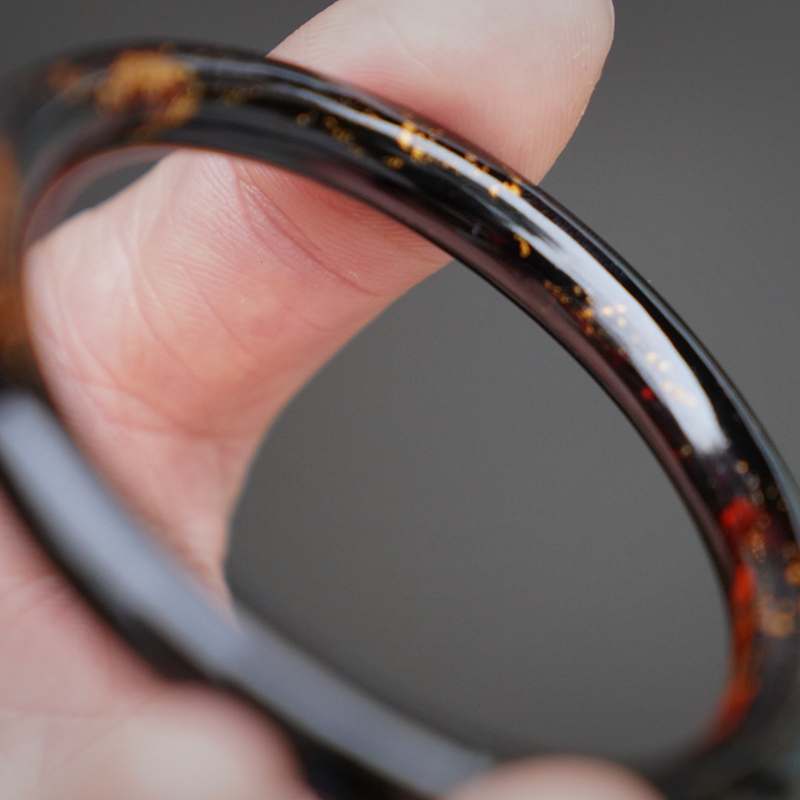 【黑金福禄、沉华大漆手镯】圆镯8mm金箔、葫芦螺细经典搭配国风