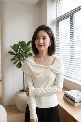 珍珠来信|氛围感精致蝴蝶结上衣