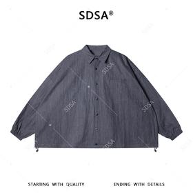 SDSA男装2026新款高贵轻奢韩版纯色按扣长袖衬衫下摆松紧设计百搭