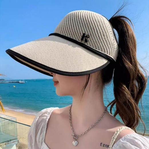 【春夏防晒帽】2026新款透气遮阳帽可扎马尾 空顶鸭舌帽出游遮脸太阳帽 商品图0