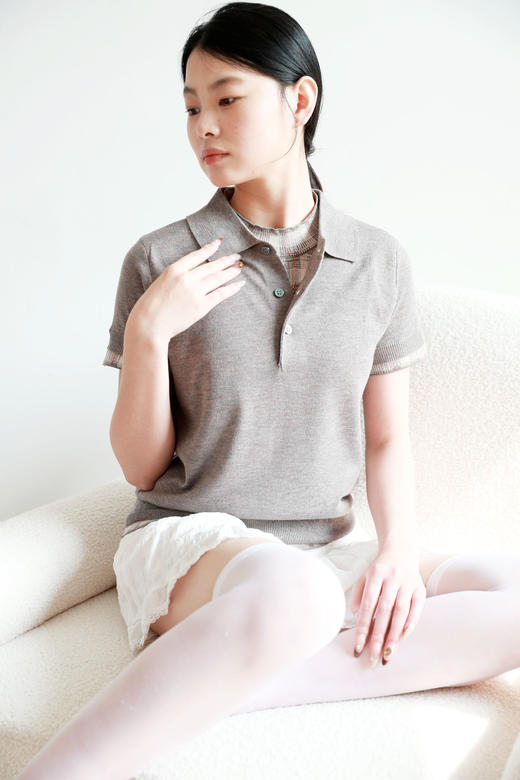 全羊毛哇，假两件polo衫。后颈小标刺绣翻领设计羊毛短袖E030768 商品图0