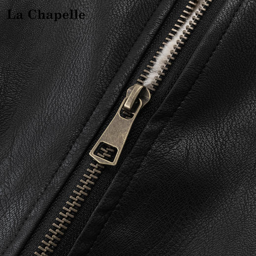 天猫同步【高奢/仿貂毛】拉夏贝尔/La Chapelle立领内里加绒PU夹克女保暖机车风时髦皮衣外套 商品图4