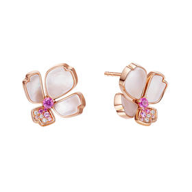 ［东方幸趣］18K玫瑰金贝母镶钻耳饰#吉叶