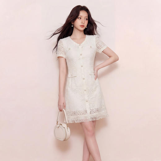 奢姿大码女装2026夏季镂空蕾丝气质连衣裙胖妹妹V领设计时尚裙子9962860046 商品图1