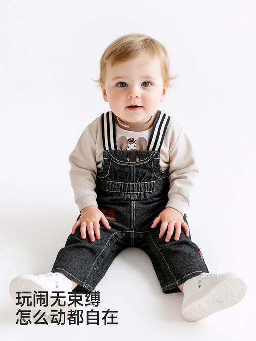 英氏儿童背带裤男童女童长裤春秋新款中小童牛仔裤子YRKBJ1S007A 商品图2