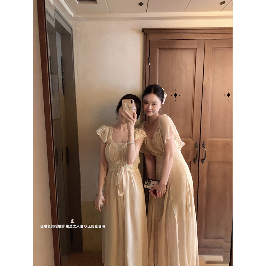 金蘑菇菇 古董仲夏夜/美神 蕾丝拼接连衣裙