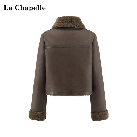天猫同步【皮毛一体】拉夏贝尔/La Chapelle翻领拉链pu外套女复古时髦加厚保暖短上衣冬季新款 商品图1