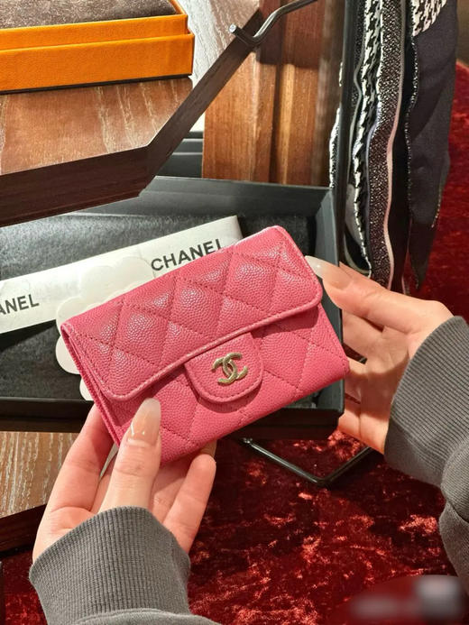 Chanel  CF 粉色 银扣 荔枝纹牛皮 钱包 商品图2