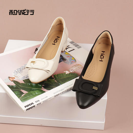 和诚行2026春季新款粗跟尖头简约通勤百搭低跟单鞋2120018 商品图0