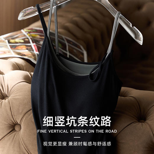 免bra假两件撞色坑条螺纹真丝晓星氨纶吊带背心 8927 商品图2