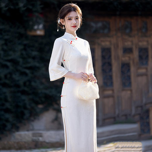 新款白色倒大袖江南国风新中式长款长袖改良旗袍SC20681 商品图1