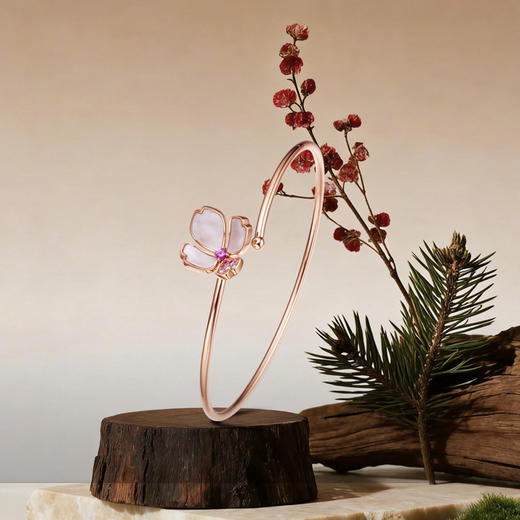 ［东方幸趣］18K玫瑰金贝母镶钻手镯#吉叶 商品图1