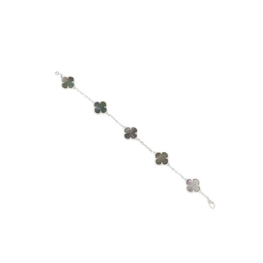 18K 白金链身莹润通透，五枚四叶草镶嵌天然黑蝶贝 商品图5