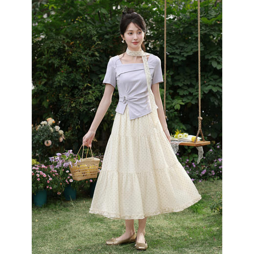 鹿向南「浪漫序曲」法式波点半身裙女夏季A字蛋糕裙高腰显瘦长裙 商品图3