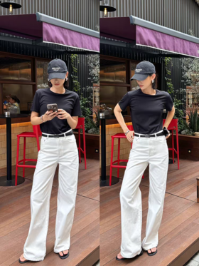 美洋同款翘楚影子小细腿微喇白牛仔裤