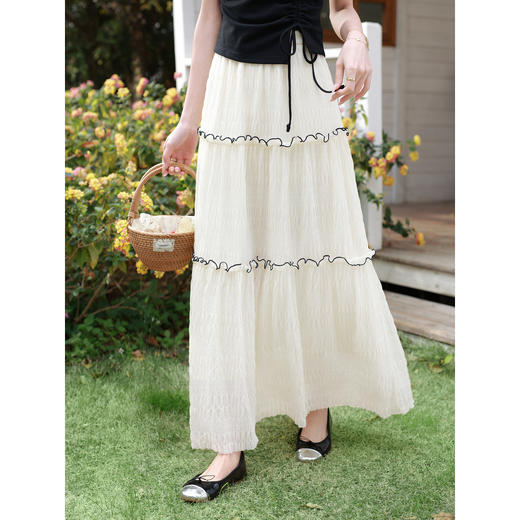 鹿向南「海岛小调」法式杏色蕾丝拼接半身裙女装夏季巨好看蛋糕裙 商品图0