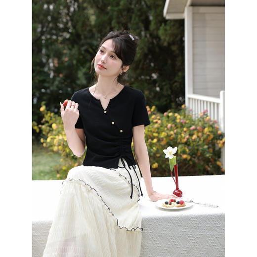 鹿向南「海岛小调」法式杏色蕾丝拼接半身裙女装夏季巨好看蛋糕裙 商品图2