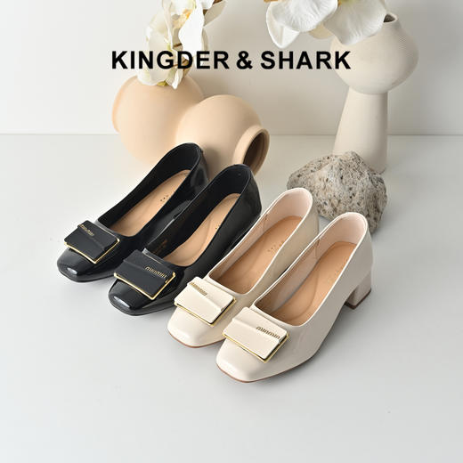 经典鲨2026年春专柜新品时尚方头简约中粗跟气质通勤单鞋女KW163-617021 商品图0