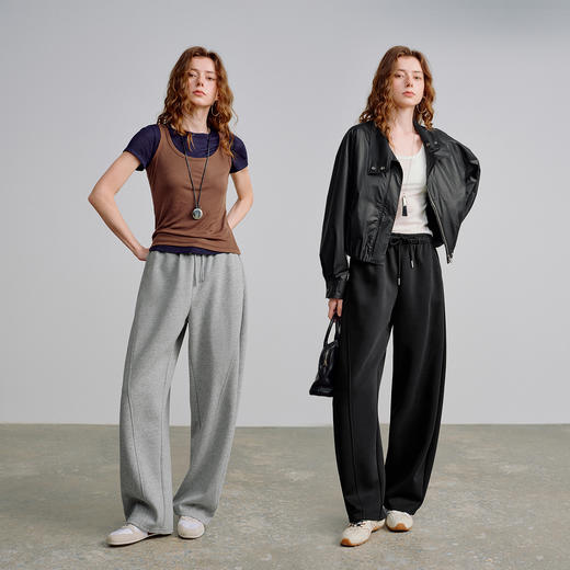 初语棉质休闲裤女2026新款高腰分割设计遮胯显瘦松弛香蕉裤 商品图4