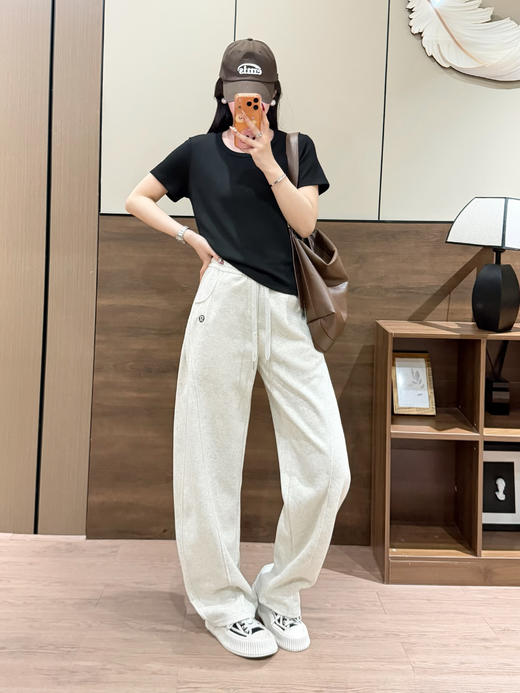 春夏纯棉卫裤Lulu松紧腰小坠子弯刀裤 商品图1