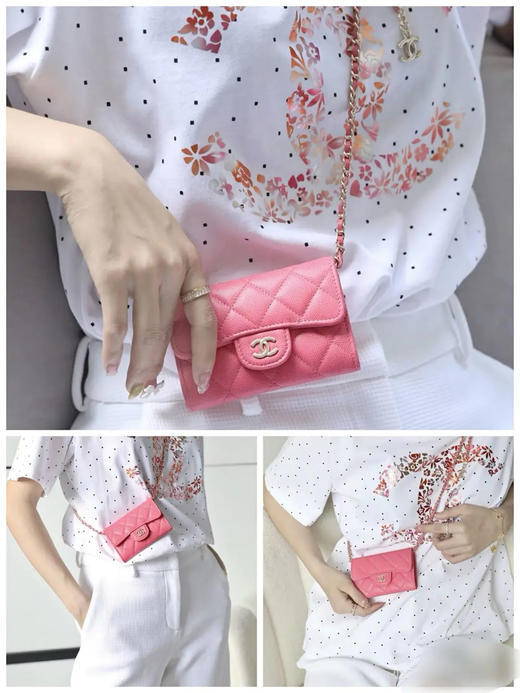 Chanel  CF 粉色 银扣 荔枝纹牛皮 钱包 商品图1