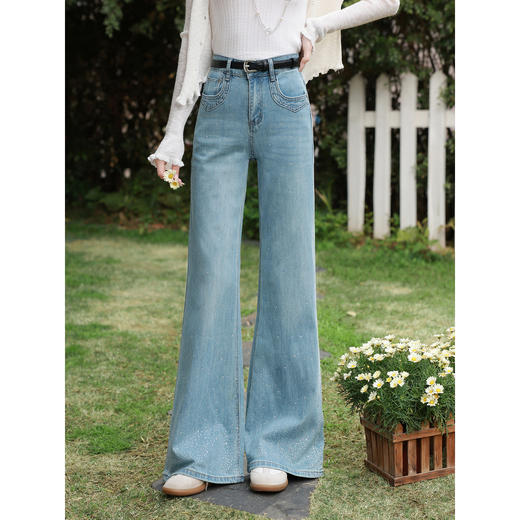 鹿向南「晴空星影」浅蓝色阔腿牛仔裤女春季韩系chic宽松直筒裤子 商品图2