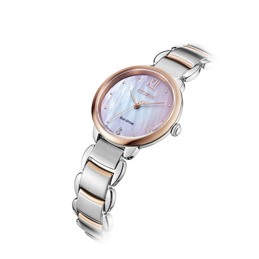 西铁城日本官方正品光动能防水时尚潮流不锈钢间粉金色女表EM0924-85Y 商品图1