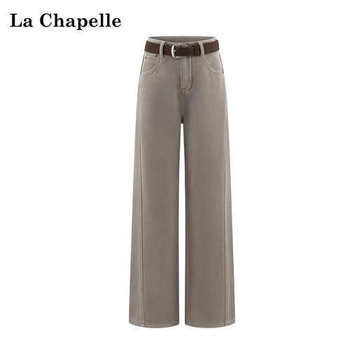 天猫同步【含腰带/加绒】拉夏贝尔/La Chapelle高腰直筒牛仔裤女通勤时尚显瘦简约百搭休闲裤 商品图4