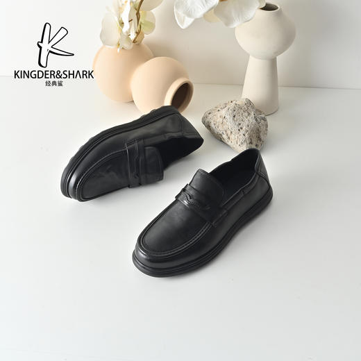 经典鲨2026年春季专柜新品男士黑色牛皮革舒适平底商务皮鞋KW361-613011 商品图2