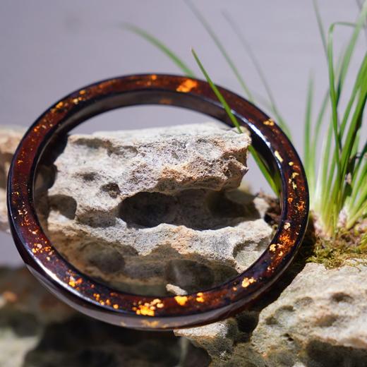 【紫韵金晖大漆手镯】方镯特细6mm、金箔、非遗手作漆器、新年礼品镯 商品图2