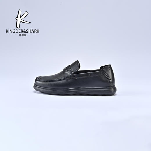 经典鲨2026年春季专柜新品男士黑色牛皮革舒适平底商务皮鞋KW361-613011 商品图4