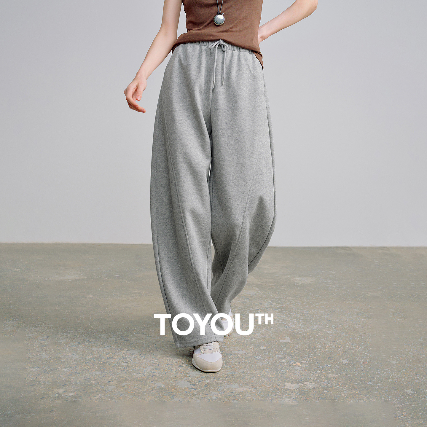 初语棉质休闲裤女2026新款高腰分割设计遮胯显瘦松弛香蕉裤