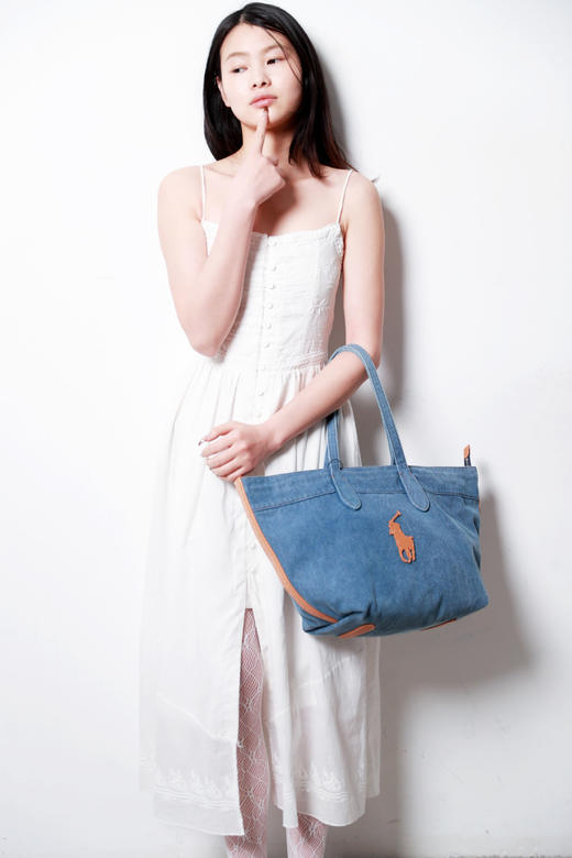 好美好美！！是丹宁托特包，牛皮革拼接大容量水洗单肩包E030766 商品图12