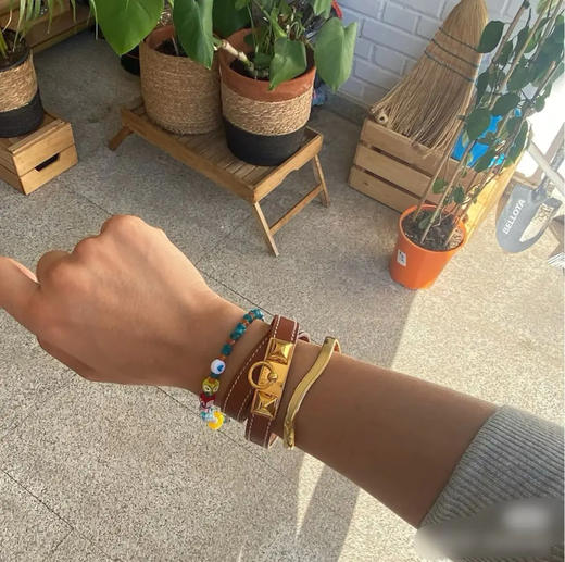 爱马仕 Rivale mini 玫瑰金 金棕 牛皮 手环 商品图2