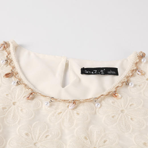 奢姿大码女装2026夏季胖妹妹时尚蕾丝钻饰圆领连衣裙气质减龄长裙9962854573 商品图2