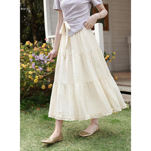 鹿向南「卢浮月桂」法式紫色T恤波点半身裙套装女夏季时尚两件套 商品图2